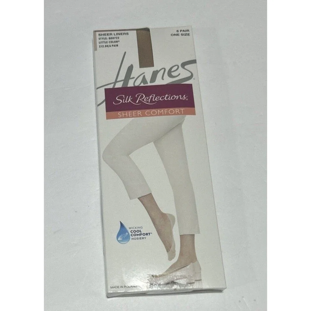 New Hanes Silk Reflections Sheer Comfort Liners 6 Pair Pack One Size Nude Socks
